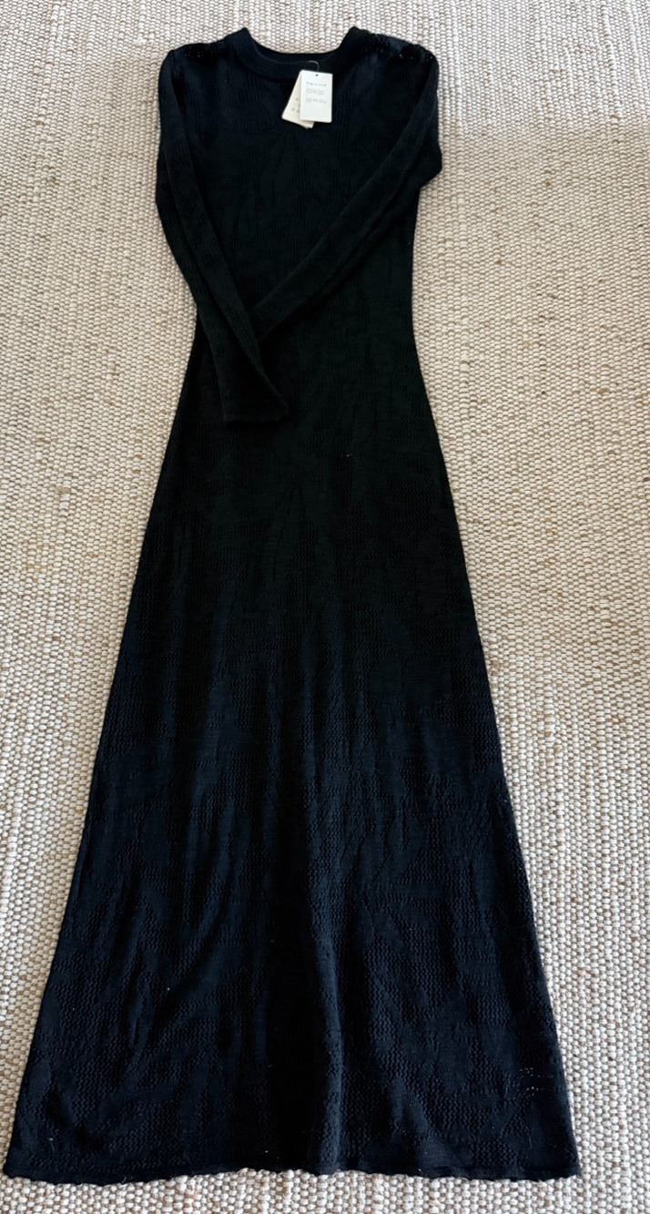 Women Long Sleeve Sheer Maxi Sweater Dress - A New Day Black Small